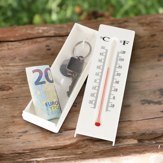 Buitenthermometer en sleutelverstopplaats 