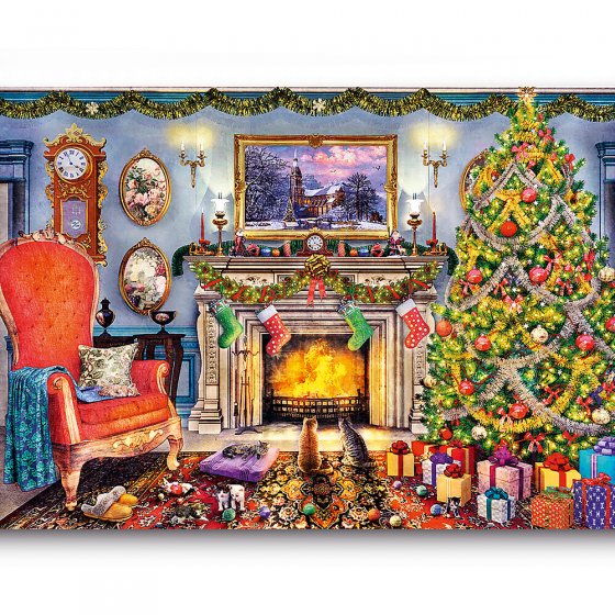Houten puzzel ’Kerst bij de open haard’ 