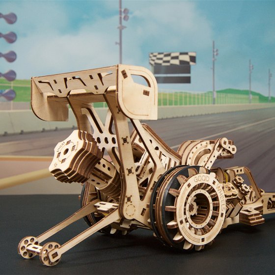 Houten model Dragster-raceauto 